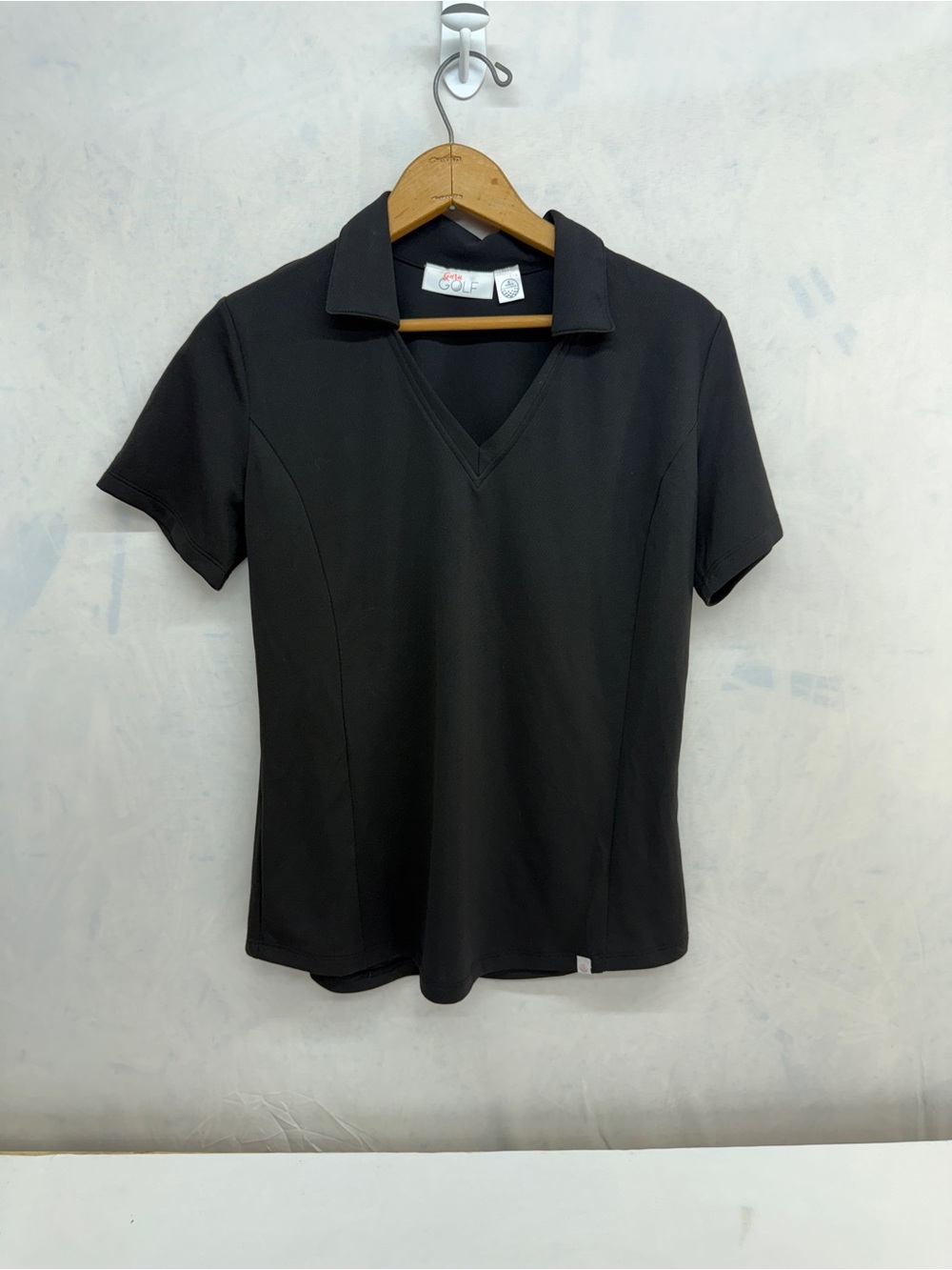 Black Short-Sleeve V-Neck Polo Top - Unbranded
